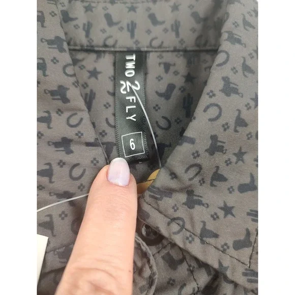 TWO 2 FLY Kids Western Cowboy Print Long Sleeve Button Up Shirt Size 6 - Picture 3 of 9